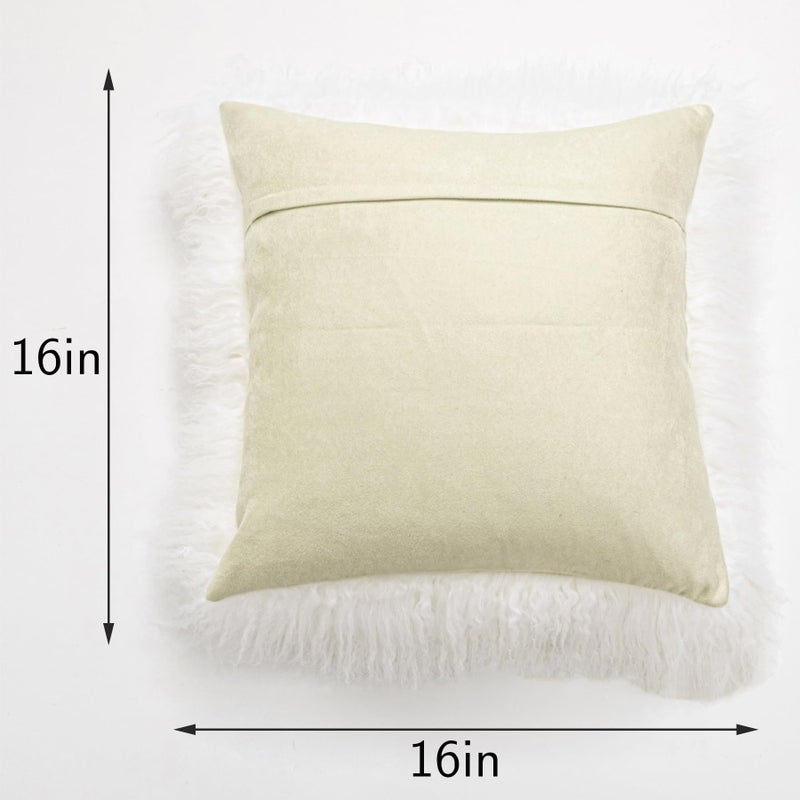 yingda1992 Mongolian Lamb Fur Throw Pillow Cover (16'' x 16'', White) Real Fur Decorative Cushion Cover Pillow Case for Living Room Bedroom - Image 3